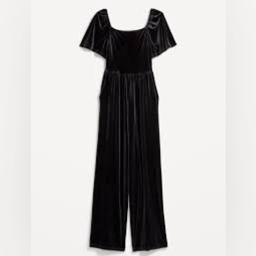 NWT Old Navy Flutter Sleeve Square Neck Velvet Jumpsuit Size Small